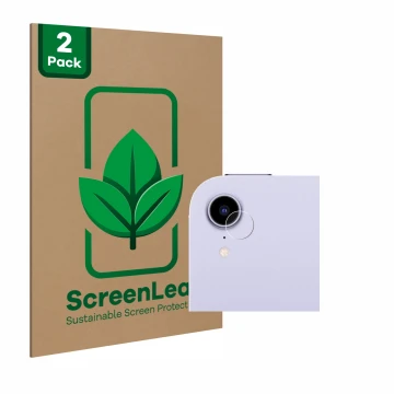 Parte frontal de un envase de producto con el logotipo de la marca ScreenLeaf. Al lado se muestra el dispositivo Apple iPad Mi