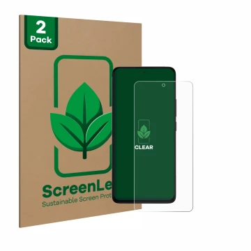 Parte frontal de un envase de producto con el logotipo de la marca ScreenLeaf. Al lado se muestra el dispositivo Xiaomi Redmi 