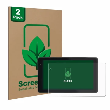 Parte frontal de un envase de producto con el logotipo de la marca ScreenLeaf. Al lado se muestra el dispositivo Lisciani Mio 