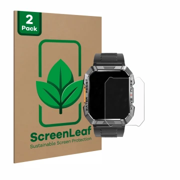Parte frontal de un envase de producto con el logotipo de la marca ScreenLeaf. Al lado se muestra el dispositivo Iowodo W60 2