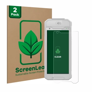 Parte frontal de un envase de producto con el logotipo de la marca ScreenLeaf. Al lado se muestra el dispositivo Dojo Pocket c