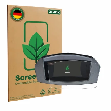 Parte frontal de un envase de producto con el logotipo de la marca ScreenLeaf. Al lado se muestra el dispositivo Yamaha NMAX 1