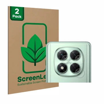 Parte frontal de un envase de producto con el logotipo de la marca ScreenLeaf. Al lado se muestra el dispositivo Xiaomi Poco X