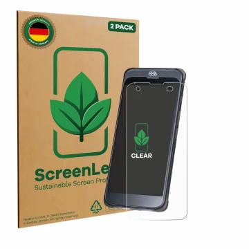 Parte frontal de un envase de producto con el logotipo de la marca ScreenLeaf. Al lado se muestra el dispositivo Orderman 10 c