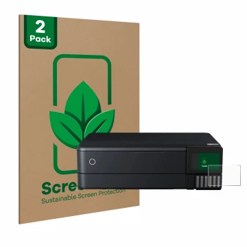 Parte frontal de un envase de producto con el logotipo de la marca ScreenLeaf. Al lado se muestra el dispositivo Epson EcoTank
