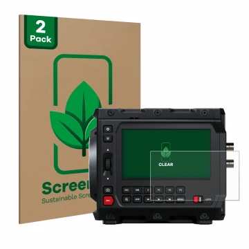 Parte frontal de un envase de producto con el logotipo de la marca ScreenLeaf. Al lado se muestra el dispositivo Blackmagic De