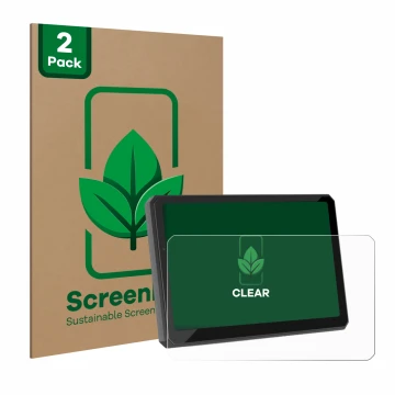 Parte frontal de un envase de producto con el logotipo de la marca ScreenLeaf. Al lado se muestra el dispositivo Carpuride W71