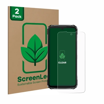 Parte frontal de un envase de producto con el logotipo de la marca ScreenLeaf. Al lado se muestra el dispositivo Doogee S119 c