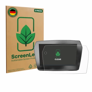 Parte frontal de un envase de producto con el logotipo de la marca ScreenLeaf. Al lado se muestra el dispositivo Voge 525DSX 2