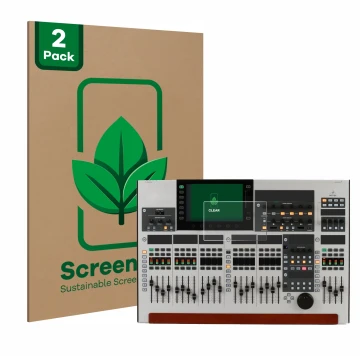 Parte frontal de un envase de producto con el logotipo de la marca ScreenLeaf. Al lado se muestra el dispositivo Behringer Win