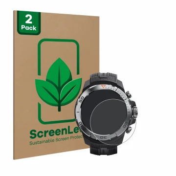 Parte frontal de un envase de producto con el logotipo de la marca ScreenLeaf. Al lado se muestra el dispositivo Xiaomi Mibro 