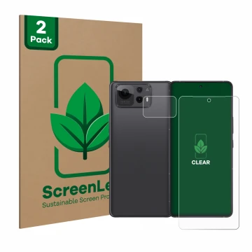 Parte frontal de un envase de producto con el logotipo de la marca ScreenLeaf. Al lado se muestra el dispositivo ASUS ZenFone 