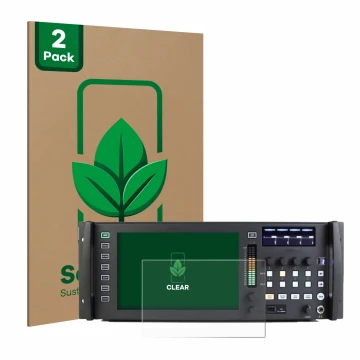 Parte frontal de un envase de producto con el logotipo de la marca ScreenLeaf. Al lado se muestra el dispositivo Behringer Win