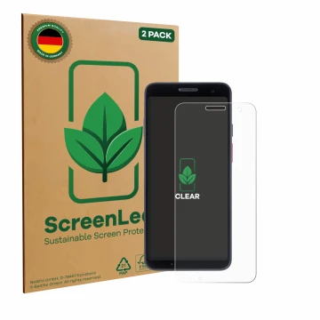 Parte frontal de un envase de producto con el logotipo de la marca ScreenLeaf. Al lado se muestra el dispositivo Honeywell CT3