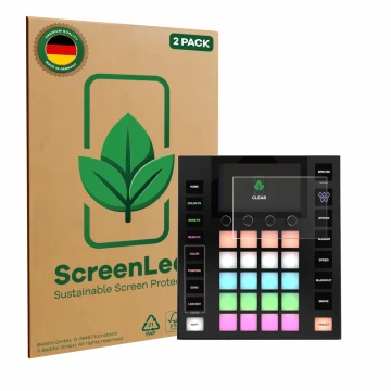 Parte frontal de un envase de producto con el logotipo de la marca ScreenLeaf. Al lado se muestra el dispositivo Wolfmix W1 MK
