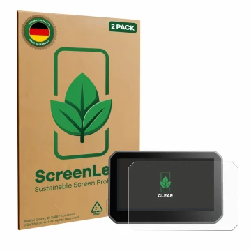 Parte frontal de un envase de producto con el logotipo de la marca ScreenLeaf. Al lado se muestra el dispositivo Elegoo Centau