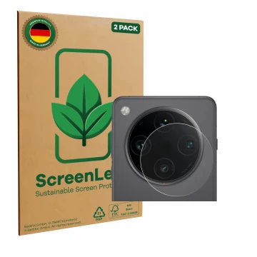 Parte frontal de un envase de producto con el logotipo de la marca ScreenLeaf. Al lado se muestra el dispositivo Oppo Find X8 