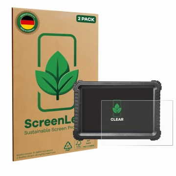 Parte frontal de un envase de producto con el logotipo de la marca ScreenLeaf. Al lado se muestra el dispositivo iCarsoft CR U