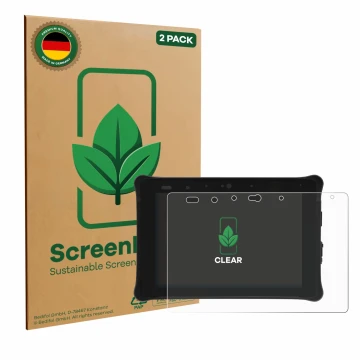 Parte frontal de un envase de producto con el logotipo de la marca ScreenLeaf. Al lado se muestra el dispositivo Leica iCON CC