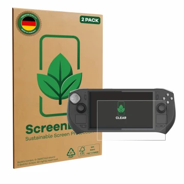 Parte frontal de un envase de producto con el logotipo de la marca ScreenLeaf. Al lado se muestra el dispositivo Zotac Gaming 