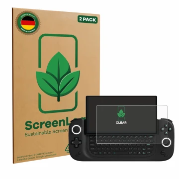 Parte frontal de un envase de producto con el logotipo de la marca ScreenLeaf. Al lado se muestra el dispositivo Antec Core HS