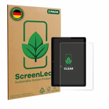 Parte frontal de un envase de producto con el logotipo de la marca ScreenLeaf. Al lado se muestra el dispositivo Awow P11 10