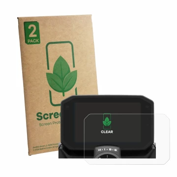 Parte frontal de un envase de producto con el logotipo de la marca ScreenLeaf. Al lado se muestra el dispositivo Honda Hornet 