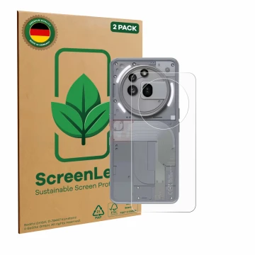 Parte frontal de un envase de producto con el logotipo de la marca ScreenLeaf. Al lado se muestra el dispositivo Nothing Phone