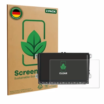 Parte frontal de un envase de producto con el logotipo de la marca ScreenLeaf. Al lado se muestra el dispositivo Essgoo AR9002