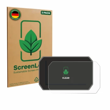 Parte frontal de un envase de producto con el logotipo de la marca ScreenLeaf. Al lado se muestra el dispositivo Yamaha Tracer