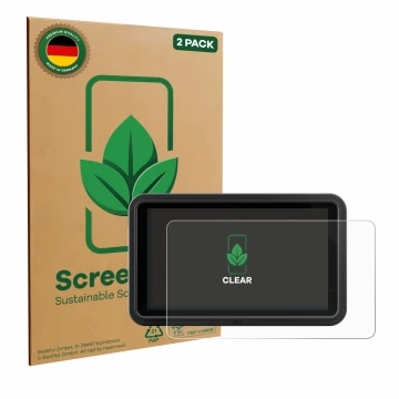 Parte frontal de un envase de producto con el logotipo de la marca ScreenLeaf. Al lado se muestra el dispositivo Atomos Shinob