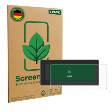 Parte frontal de un envase de producto con el logotipo de la marca ScreenLeaf. Al lado se muestra el dispositivo Hyundai Inste