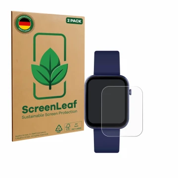 Parte frontal de un envase de producto con el logotipo de la marca ScreenLeaf. Al lado se muestra el dispositivo Reflex Active