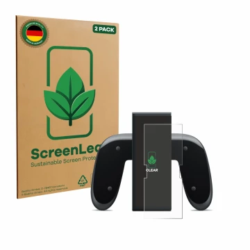 Parte frontal de un envase de producto con el logotipo de la marca ScreenLeaf. Al lado se muestra el dispositivo Nintendo Swit