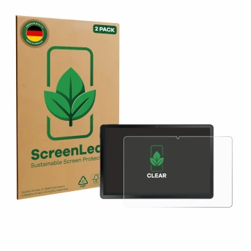 Parte frontal de un envase de producto con el logotipo de la marca ScreenLeaf. Al lado se muestra el dispositivo Doogee U11 Pr