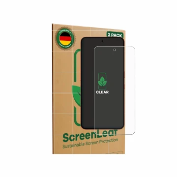 Parte frontal de un envase de producto con el logotipo de la marca ScreenLeaf. Al lado se muestra el dispositivo Nothing CMF P