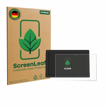Parte frontal de un envase de producto con el logotipo de la marca ScreenLeaf. Al lado se muestra el dispositivo Whitedeer A10