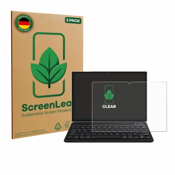 Parte frontal de un envase de producto con el logotipo de la marca ScreenLeaf. Al lado se muestra el dispositivo DEERTiME E6 1
