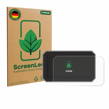 Parte frontal de un envase de producto con el logotipo de la marca ScreenLeaf. Al lado se muestra el dispositivo Honda Forza 2