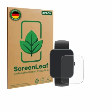 Parte frontal de un envase de producto con el logotipo de la marca ScreenLeaf. Al lado se muestra el dispositivo Alutoria S80K