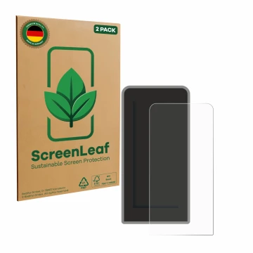 Parte frontal de un envase de producto con el logotipo de la marca ScreenLeaf. Al lado se muestra el dispositivo Tenways CGO60