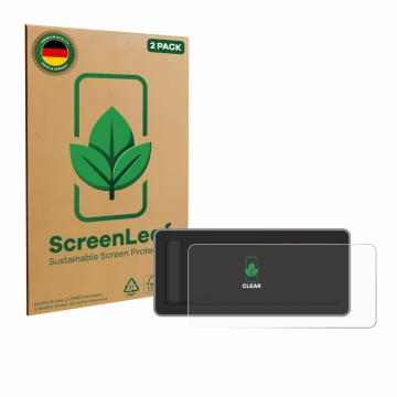 Parte frontal de un envase de producto con el logotipo de la marca ScreenLeaf. Al lado se muestra el dispositivo Vantrue Nexus