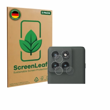 Parte frontal de un envase de producto con el logotipo de la marca ScreenLeaf. Al lado se muestra el dispositivo Motorola Edge