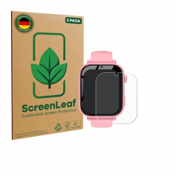 Parte frontal de un envase de producto con el logotipo de la marca ScreenLeaf. Al lado se muestra el dispositivo CATGIFF A22 c