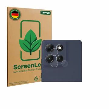 Parte frontal de un envase de producto con el logotipo de la marca ScreenLeaf. Al lado se muestra el dispositivo Motorola Moto