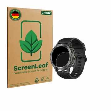 Parte frontal de un envase de producto con el logotipo de la marca ScreenLeaf. Al lado se muestra el dispositivo TIMU S81 1.39