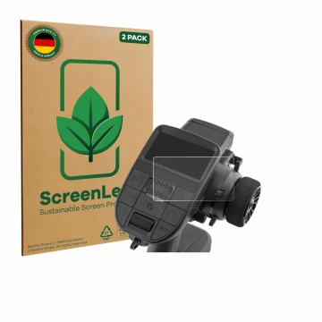 Parte frontal de un envase de producto con el logotipo de la marca ScreenLeaf. Al lado se muestra el dispositivo Radiomaster M