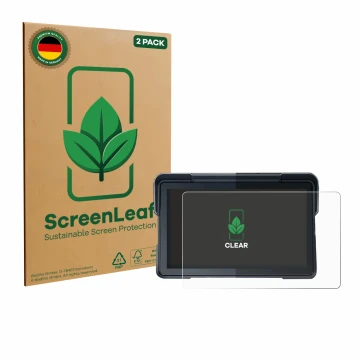 Parte frontal de un envase de producto con el logotipo de la marca ScreenLeaf. Al lado se muestra el dispositivo Lamtto RC19 7
