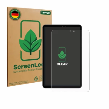 Parte frontal de un envase de producto con el logotipo de la marca ScreenLeaf. Al lado se muestra el dispositivo Alldocube iPl