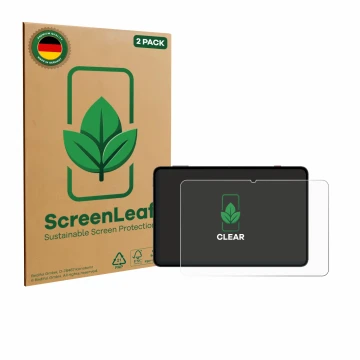 Parte frontal de un envase de producto con el logotipo de la marca ScreenLeaf. Al lado se muestra el dispositivo Redmagic Astr